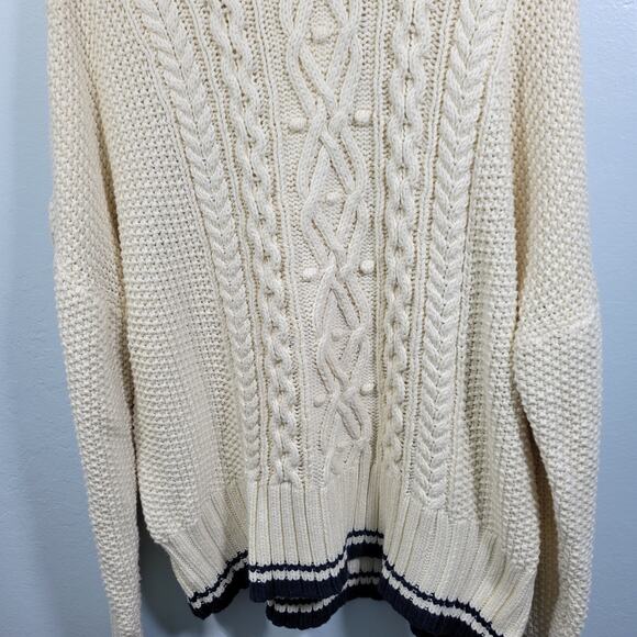 Vineyard Vines Women's Tipped Island Fisherman Cream Mock Neck Sweater Size XL - Picture 2 of 6